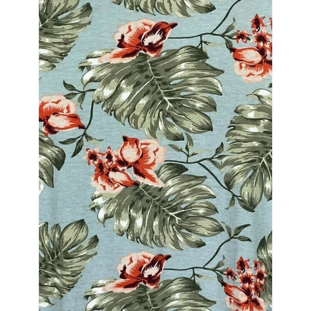 Forever 21 Cotton Modal T-Shirt Large Blue Mens Floral Short Sleeve Hawaiian